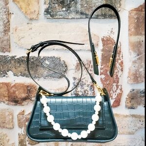 Faux Black Leather and Faux Pearl 3 in 1 handbag.